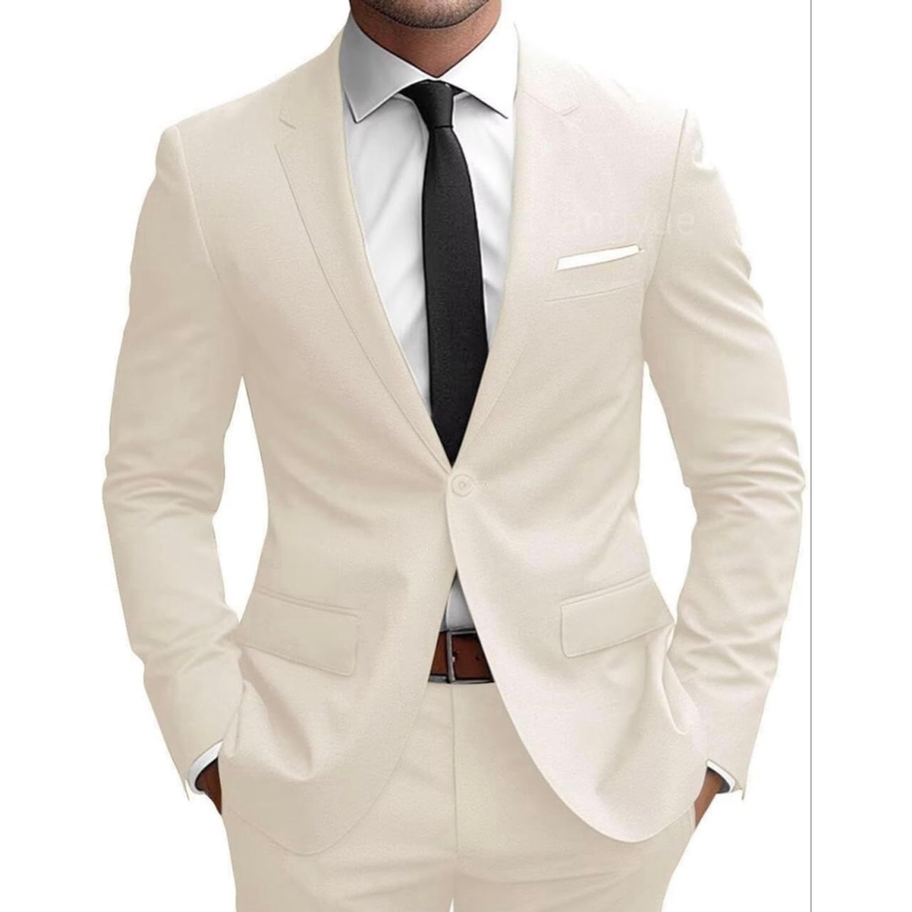 NEW Wangyue Cream Mens Slim Fit 1 Button Wedding Suit Coat Blazer XL